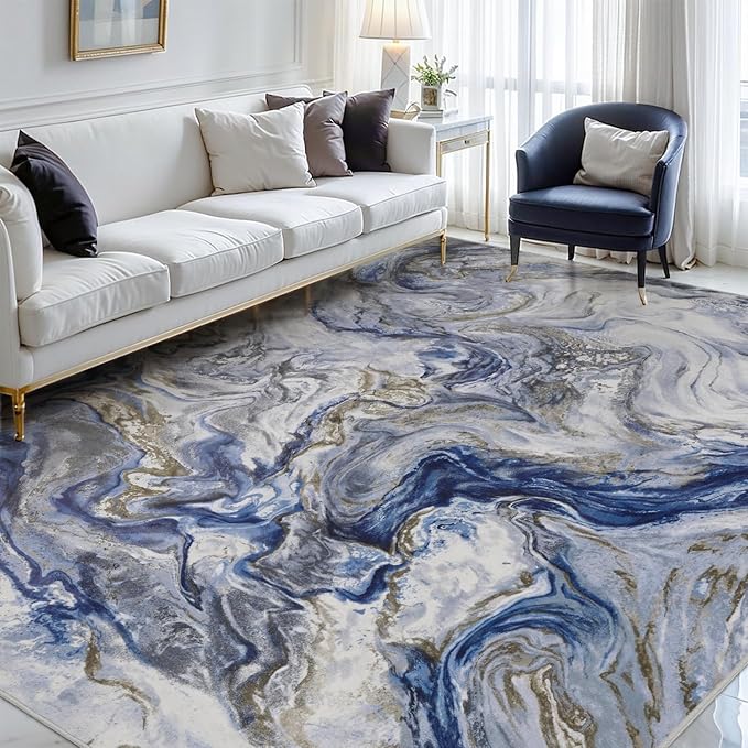 4x6 Washable Area Rugs for Living Room, Blue Modern Abstract Rug Entryway Kitchen Non Slip Throw Rug, Stain Resistant Carpet for Dining Room Playroom Bedroom, Pet & Kids Friendly
