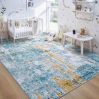 Ompaa Living Room Rug 5x7 Blue Area Rug Machine Washable Boho Rug Non Slip Abstract Vintage Indoor Large Rugs for Bedroom, Classroom, College Dorm, Farmhouse, Dining Room, Kids Playroom