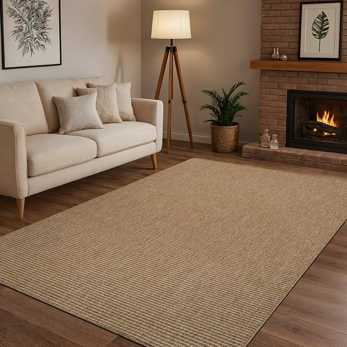 CAMILSON Easy Jute Rug 9x12, Large Indoor Outdoor Natural Color Farmhouse Area Rugs for Living Room Patio and Kitchen Rug, Solid Boho Woven Design, Easy-Cleaning, Washable Outside Carpet (9 x 12)