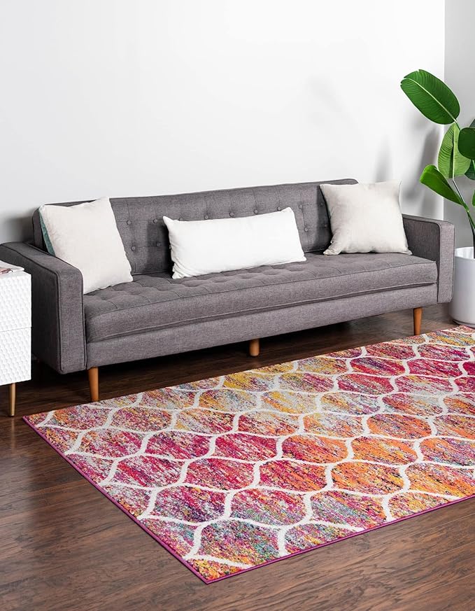 Rugs.com Lattice Frieze Collection Rug – 8' x 10' Multi Medium Rug Perfect for Living Rooms, Large Dining Rooms, Open Floorplans