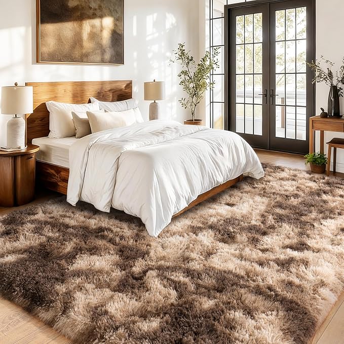 Soft Shaggy Rugs Fluffy Rug, Plush Area Rugs for Living Room Nursery Home Decor, Tie-Dyed Brown Anti-Skid Rectangular Fuzzy Rug 5x7 Feet