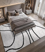 YIHOUSE Modern Area Rugs for Living Room, 9x12 Washable Black and White Rug, Thin Abstract Geometric Striped Rug, Area Rug for Bedroom,Kitchen,Dining Room,Office