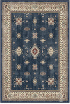 RUGGABLE Washable Vintage Area Rug – Verena Sapphire 4x6, Stain-Resistant, Non-Slip – Medium Machine Washable Rugs for Living Room, Bedroom, Hallway, Entryway & Office–with Standard Pad