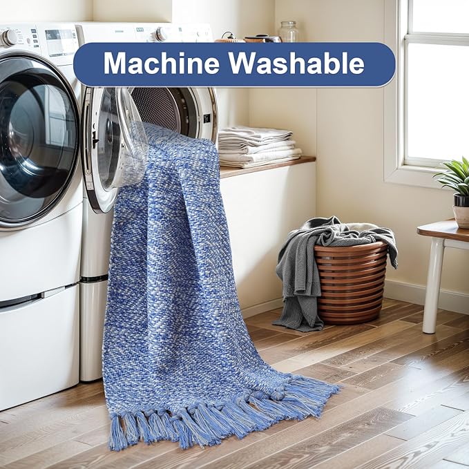Collive Small Bathroom Rug, 2' x 3' Hand-Woven Low Profile Front Entryway Rug, Navy Blue Cotton Reversible Washable Kitchen Mat Modern Farmhouse Carpet for Foyer Bedroom Back Door Decor