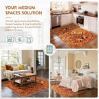 Moynesa Bedroom Rug 5x7, Washable Bohemian Scandinavian Orange Area Rugs for Living Room Dining Room Reading Coner, Modern Country Floral Bird Carpet, Fall Home Decor Non-Slip Protection