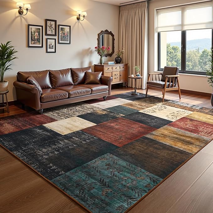 DweIke Washable Area Rugs for Living Room, 6x9 Large Bedroom Rugs, Geometric Print Non Slip Low Pile Indoor Throw Carpets for Bedroom Apartment Dining Room Home Office Hardwood Floor, Colorful