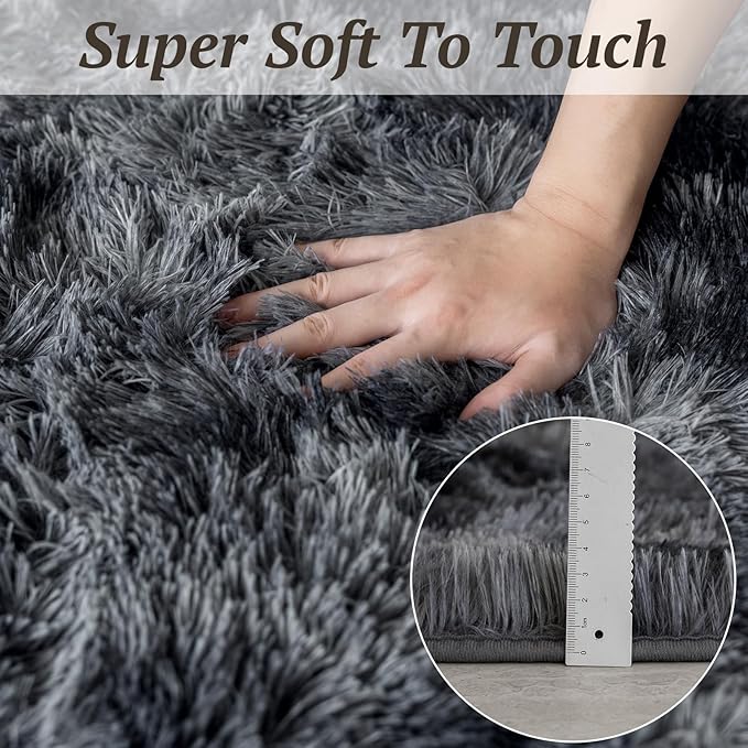 6x9 Area Rugs for Living Room Bedroom, Soft Fluffy Shaggy Bedside Rug, Indoor Floor Carpet for Kids Playroom, Dorms, Nursery Rooms, Home Decor (Tie-Dyed Dark Grey 6'x9')