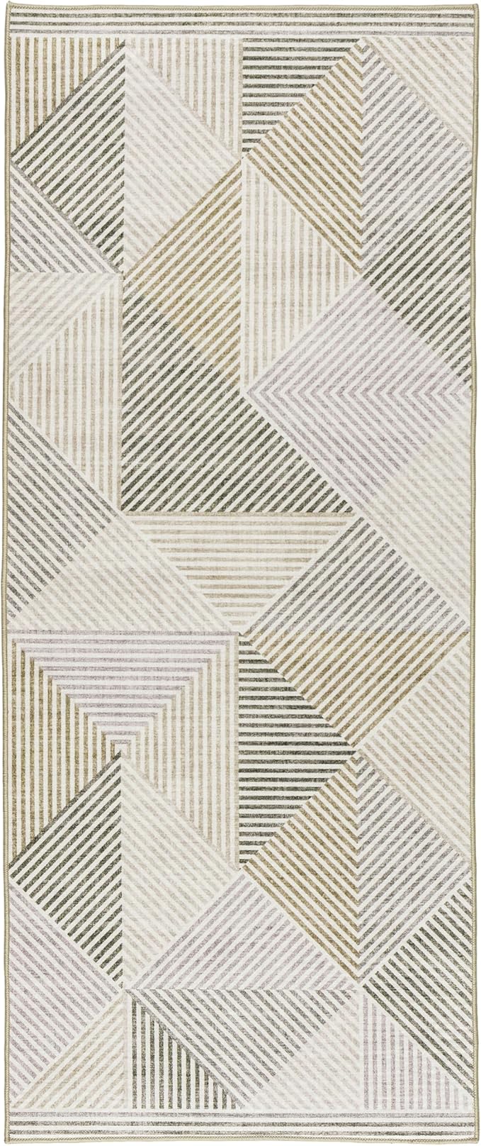 ReaLife Rugs Machine Washable Area Rug Runner - Living Room Bedroom Bathroom Kitchen Entryway Office - Padded Low Pile Stain Resistant Premium - Modern Geometric Contemporary - Miles - Beige 2'6"x8'