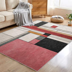 5x6 Abstract Geometric Rugs for Bedroom Decor, Washable Black White Red Geometry Pattern Area Rug, Living Room Home Decoration, Non Slip Soft Thin, Minimalist Modern Decor Carpet PF-P 49