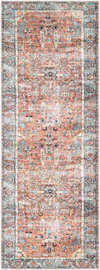 Bloom Rugs Washable Non-Slip 10 ft Runner - Orange/Blue Traditional Runner for Entryway, Hallway, Bathroom, and Kitchen - Exact Size: 2.5' x 10'