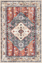 KOZYFLY Boho Area Rug 9x12 Ft Thin Rugs for Living Room Washable Bedroom Rug Non Slip Rugs for Living Room Rust/Orange/Blue Printed Faux Wool Vintage Bedroom Rug Floor Carpet for Dining Room