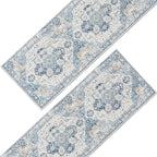 jinchan Kelda Runner Rug 2x10-2pcs Hallway Rug Washable Runner Vintage Mat Retro Lightweight Non-Slip Floor Cover Distressed Thin Carpet for Entryway Bathroom Bedroom Laundry Room Stairway Blue