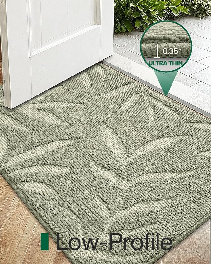 LUMI Front Door Mat Indoor Entrance 36"x60", Low Profile Welcome Mat, Non-Slip Washable Doormat with Rubber Backing for Entrance, Patio, Garage, Green