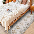 COMSLE Boho Runner Rug, 2x6 Washable Rugs for Hallway Faux Wool Small Throw Rug Distressed Kitchen Area Rug Non-Slip Laundry Room Rug Carpet Runner for Entryway Indoor Bedroom (Khaki)