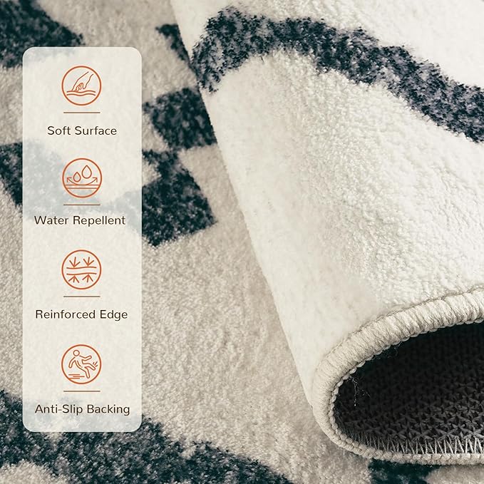 Area Rug 5x7 Rug Machine Washable Non-Slip Low Pile Print Pattern Western Rug for Living Room Bedroom Entryway Tribal Series -Navywhite/Black