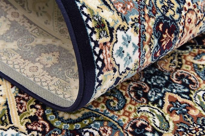 Unique Loom Narenj Collection Classic Traditional Medallion Textured Design Area Rug, 3 x 13 ft, Navy Blue/Tan