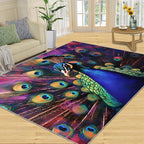 Peacock Rugs for Bedroom - 6x9 Area Rug - Watercolor Peacock Rugs for Living Room, Abstract 3D Animal Rug, Non-Slip Washable Home Decor Carpet