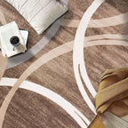 Rugshop Modern Wavy Circles Design Area Rug, Fade-Resistant Carpet for Bedroom, Office, or Small Spaces, Brown, 3'3" x 5'
