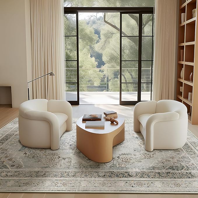 Phantoscope Washable Area Rug 4'x6' Non-Slip, Vintage Neutral Rugs for Living Room, Bedroom, Dining Room, Distressed Boho Medallion Pattern, Low-Pile Foldable Floor Carpet, Silver Grey/Taupe