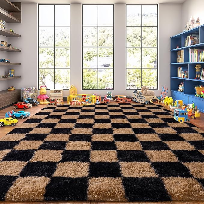 Upgrade Non-Slip Plush Rugs for Living Room, Soft Shaggy Carpets for Living Room, Fuzzy Rugs for Kids' Room, Perfect Decor for Modern Home Grid 8x10Feet