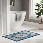 Easy-Going Boho Area Rug 3x5 Entryway Rug Washable Inside Door Mats for Home Entrance Non-Slip Tangerine Vintage Small Rugs for Entry Living Room Bedroom Kitchen Lightweight Carpet, Floral Aqua Yellow