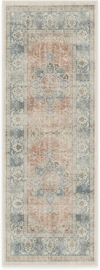 RUGGABLE Washable Vintage Runner Rug – Sarrah Coral 2.5x7, Stain-Resistant, Non-Slip Hallway Runner – Machine Washable Rug for Hallway, Entryway, Living Room & Kitchen–with Standard Pad