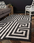 Unique Loom Athens Collection Classic Geometric Modern Border Design Area Rug (5' 0 x 8' 0 Rectangular, Black/ Beige)