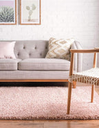 Unique Loom Davos Shag Collection Area Rug - Solid (5' 1" Square, Dusty Rose)