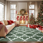 Area Rug 4x6, Moroccan Trellis Print Carpet, Machine Washable Non-Slip Rugs for Living Room, Bedroom, Dining Room & Entryway, Green