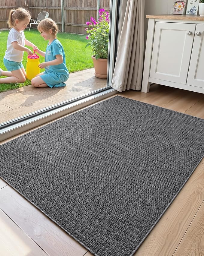 Color&Geometry Front Door Mat Indoor Non Slip Rubber Backing, 17"x30" Ultra Thin Doormat, Soft Absorbent Inside Doormat Washable Easy Clean Rugs for Entryway, Slate Gray (Rolled-up NO Creases)