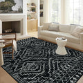 Wonnitar Moroccan 6x9 Area Rugs, Washable Black Rugs for Living Room, Large Soft Bedroom Throw Rug, Non-Slip Stain Resistant Thin Boho Floor Carpet for Dining Room Home Office Decor (Black,6'x9')
