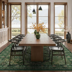Large Vintage Area Rugs 9x12 for Living Room, Dark Green Tranditional Distressed Medallion Printed Big Carpet Rugs for Bedroom, Washable Non Slip Low Pile Thin Rugs for Dining Room