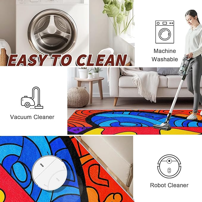 Abstract Area Rugs - Colorful Pop Art Rug 3x5, Hippie Aesthetic Funky Washable Lightweight Carpet Room Decor #C120