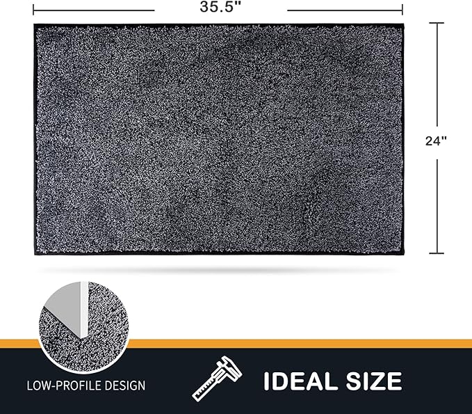 PURRUGS Dirt Trapping Door Mat 24" x 35.5", Non-Slip Machine Washable Entry Rug, Shoe Scraper, Dog Doormat, Super Absorbent Welcome Mat for Front & Back Door, Muddy Shoes & Paws, Bluish Grey-Black