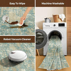 WITSHOCK Living Room Area Rugs 6x9：Modern Abstract Machine Washable Large Rug for Bedroom Dining Room Non-Slip Stain Resistant Home Office Decor,Teal Brown