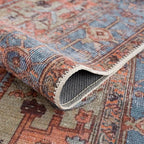 Bloom Rugs Washable 7 ft Runner - Terracotta/Blue Traditional Runner for Entryway, Hallway, Bathroom, and Kitchen - Exact Size: 2.5' x 7'