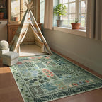 Floral Boho 3x5 Sage Green Bathroom Rugs, Washable Botanical Area Rugs for Entryway Bedroom, Non Slip Kitchen Floor Mat Indoor Throw Carpet for Laundry Living Room (Green,3 x 5)