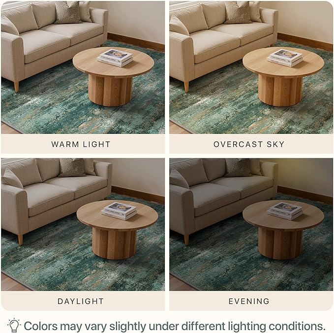 GENIMO Runner Rug Non Slip 2'6"x10', Washable Rug Runner for Hallways Kitchen, Abstract Modern Kitchen Rugs, Low Pile Lightweight Carpet Runners for Entryway, Bedroom, Laundry, Turquoise