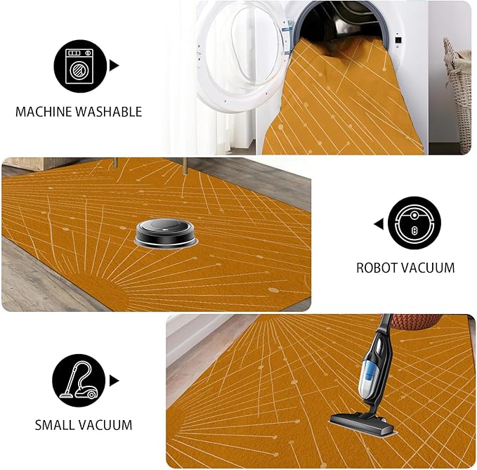 Modern Washable Area Rug 8x10, Boho Minimalist Non-Slip Rugs, Abstract Striped Soft Carpet for Living Room Bedroom Nursery Room Home Decor Office, Pet Friendly, Orange Beige
