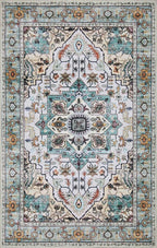 WILLSUN Washable Area Rugs, 6x9 Non-Slip Boho Large Area Rugs for Living Room, Bedroom, Machine Washable Vintage Rug, Indoor Floral Print Carpet for Home Decor, Kid & Pet Friendly Mat