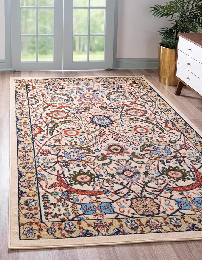 Unique Loom Espahan Collection Area Rug - Cape Cod (7' 10" x 10' Rectangle, Cream/ Black)