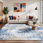 Washable Abstract Rug, 4x6 Modern Area Rugs with Non-Slip Rubber Backed for Living Room, Thin but Soft Contemporary Carpet Kitchen Bedroom Decor, Midnight Blue