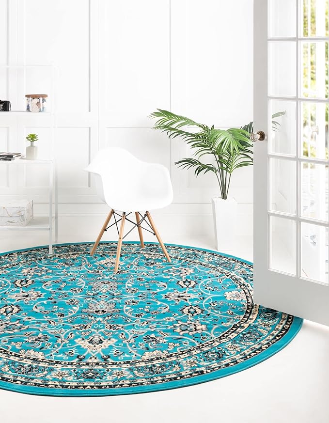 Unique Loom Sialk Hill Collection Area Rug - Washington (8' Round Turquoise/Black)