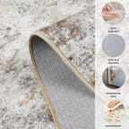10x14 Area Rug Living Room Rugs - Washable Neutral Modern Abstract Soft Thin Large Rug Indoor Floor No Slip Rug Carpet for Bedroom Under Dining Table Home Office Decor - Brown Grey