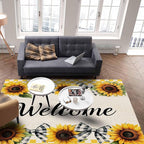 Summer Sunflowers Rectangular Welcome Area Rugs for Living Room Bedroom 4 x 6 ft Bow Tie Plaids Non-Shedding Soft Low Pile Rug Rustic Linen Non Slip Washable Rug for Nursery Entryway Playroom