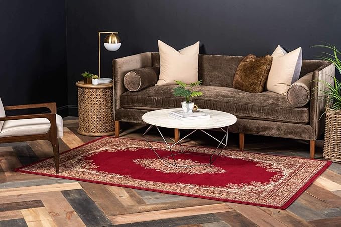 Unique Loom Reza Collection Traditional Persian Style Area Rug, Rectangular 7' 1" x 10' 0", Burgundy/Ivory