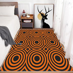 4x4 Geometric Circle Rugs for Bedroom Decor, Washable Retro 60s 70s Geometry Pattern Area Rug, Living Room Home Decoration, Non Slip Soft Thin, Black Orange Decor Carpet PF-P 49