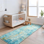 Runner Rug for Kitchen Teal Blue Hallways Runner Rug Non Slip 2'6''x8' Washable Long Runner Rugs with Rubber Backing Soft Abstract Carpet Runner for Entryway, Kitchen, Bedroom, Bathroom