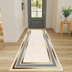 Classic Bohemian Hallway Rugs, 3.3x10ft, Western Retro Greek Key Beige Fade Resistant Hall Rug, Washable Kitchen Low-Pile Floor Carpet Runners for Bathroom Laundry