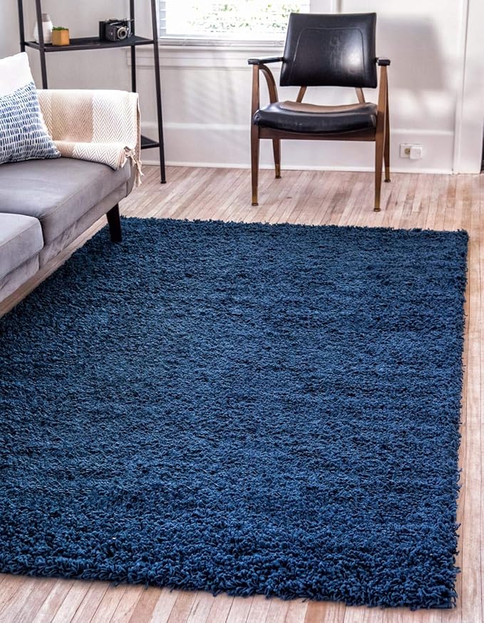 Unique Loom Solid Shag Collection Area Rug (7' 1" x 10' Rectangle, Sapphire Blue/ Navy Blue)